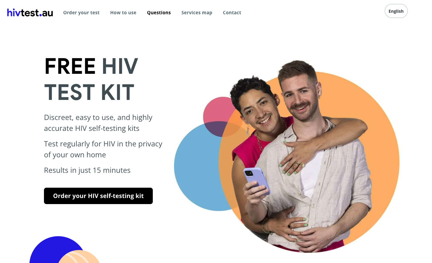 mage of a free HIV test kit prominently featured on a website homepage